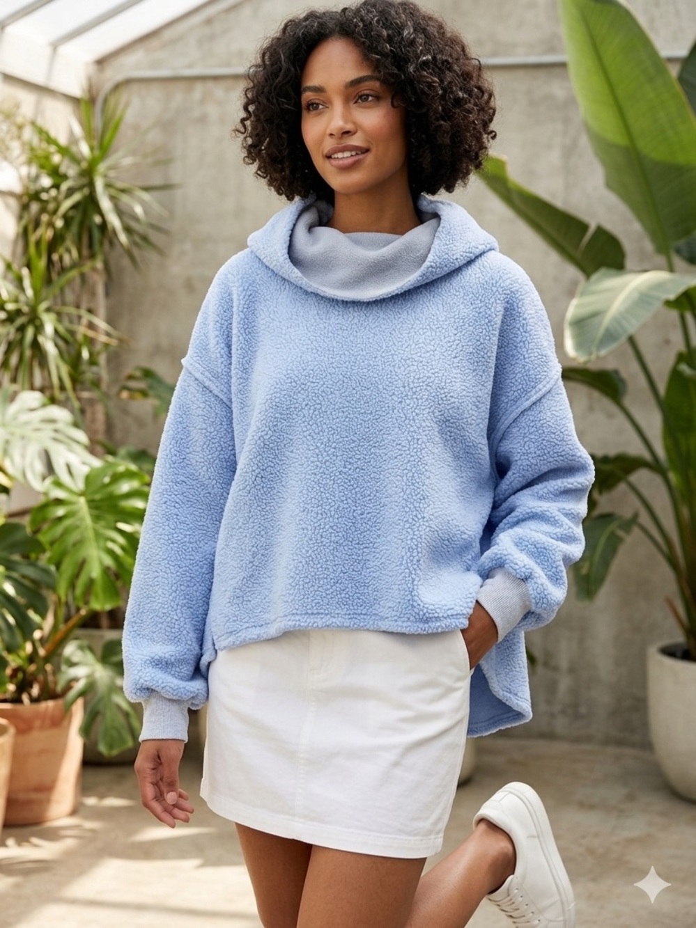 We The Free Light Blue Oversized Sherpa Pullover